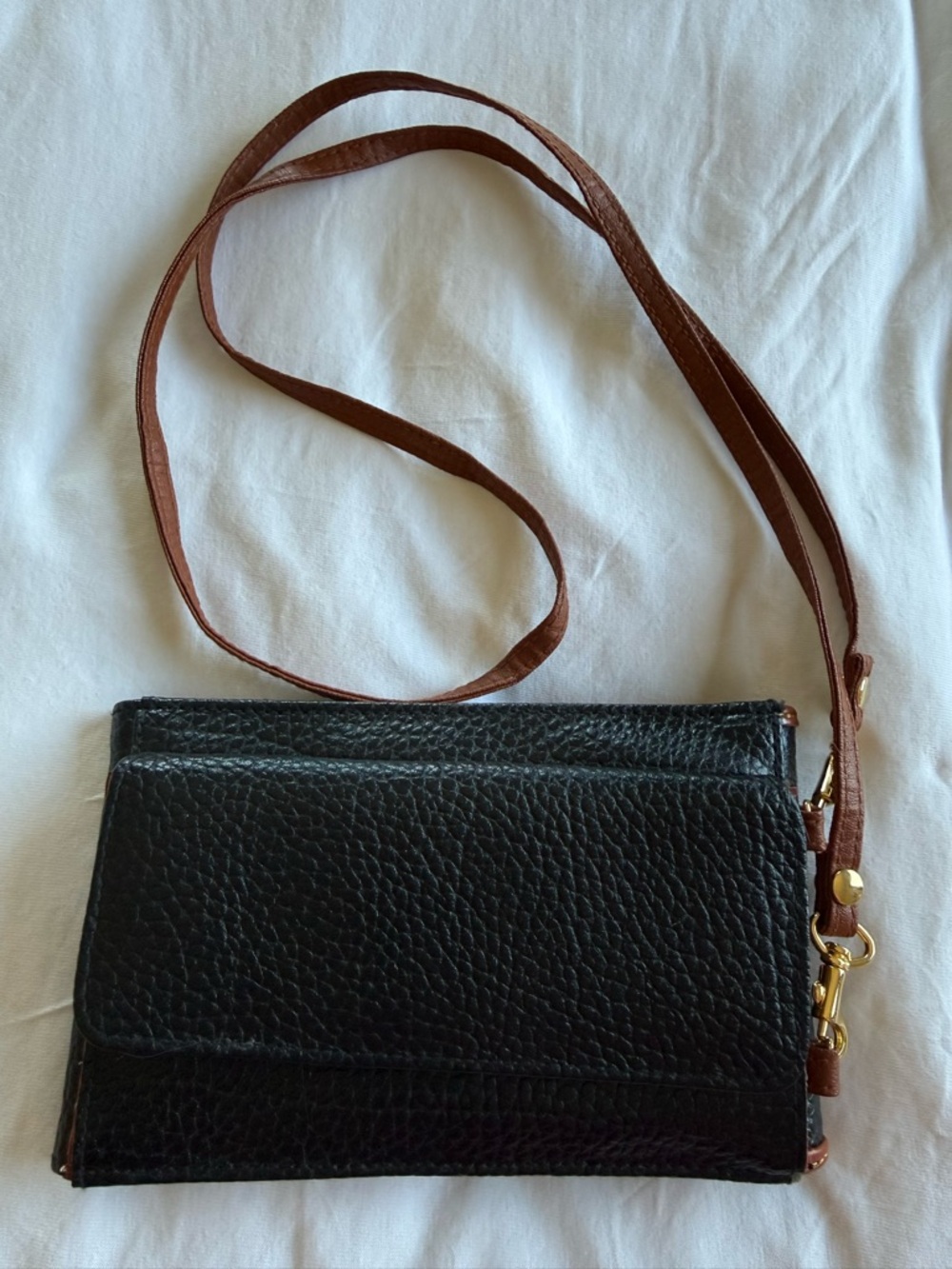 Dooney & Bourke Black Leather Bag with Brown Trim and Logo Patch - Picture 3 of 5